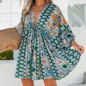 Cupshe Floral Ornate Print Tie Front Dress, Medium